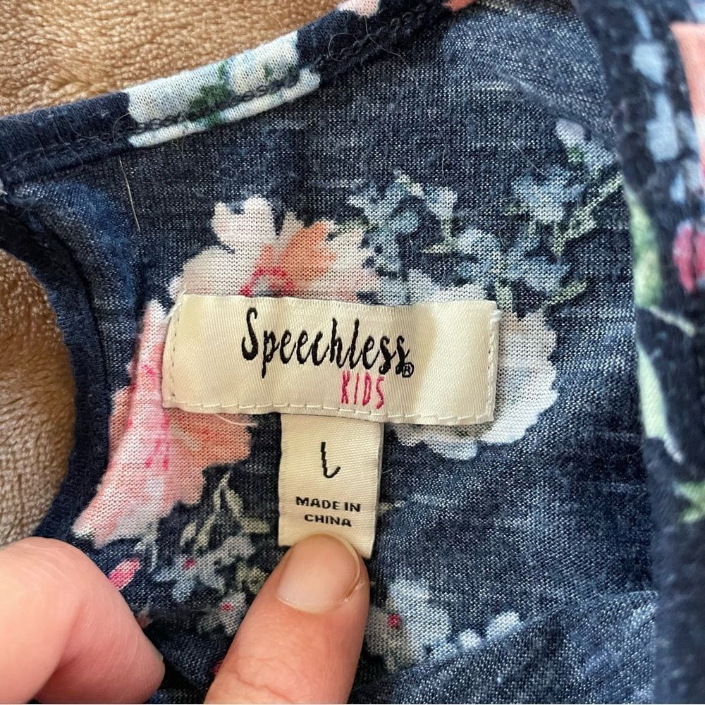 Speechless Kids Girls Blue and Pink Floral Peplum Blouse Size L - Picture 2 of 5